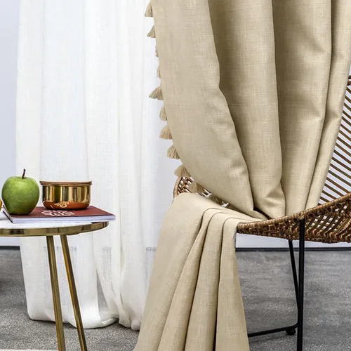 Miniatura 15 de always4u Cortinas 100% opacas con textura de lino, tejido casual, cortinas con aislamiento térmico para sala de estar, dormitorio, 2 paneles, beige