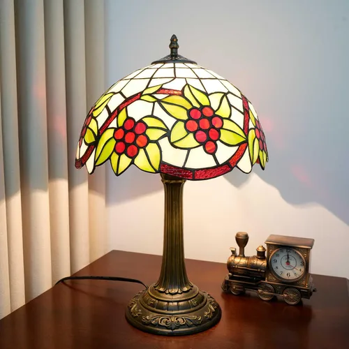 Miniatura 14 de Tiffany - Lámpara de mesa con vitrales de 12 pulgadas, hoja de uva verde, estilo Tiffany, lámpara vintage Nouveau para dormitorio, sala de estar