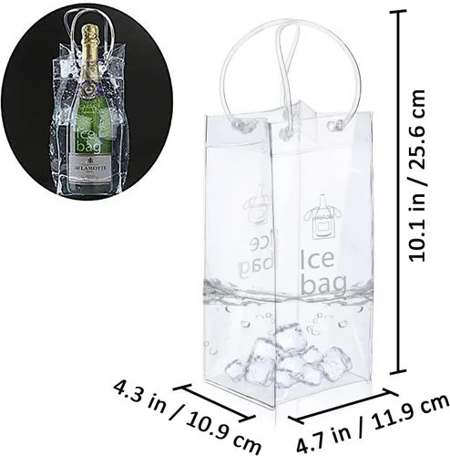 Miniatura 2 de Paquete de 3 bolsas portátiles para vino helado, bolsa plegable de PVC transparente, bolsa enfriadora de vino, bolsa fría de vino con asa