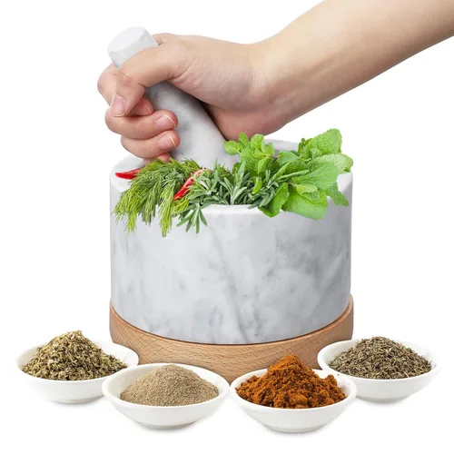 Miniatura 7 de Juego de mortero y maja con base de madera, cuencos de granito para guacamole, cuenco de aguacate pulido para salsa antiarañazos, especias