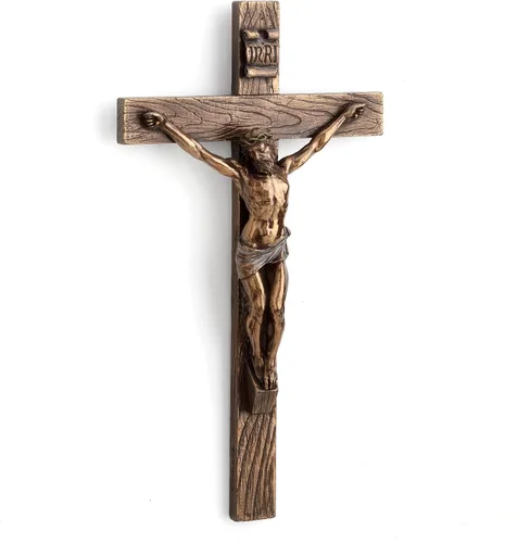 Miniatura 2 de Veronese Design 10 pulgadas Jesús en crucifijo Escultura de la pared del final del bronce antiguo de la resina del molde frío