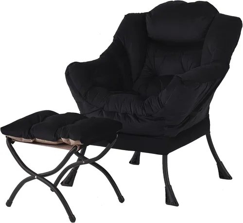 Miniatura 10 de Welnow - Silla perezosa con otomana, moderna silla de descanso con reposabrazos y bolsillo lateral, juego de sillón tapizado de ocio, sillón