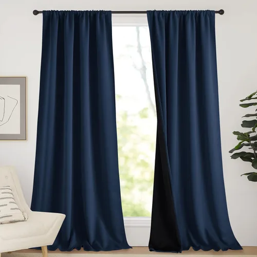 Miniatura 34 de NICETOWN Cortinas blancas 100% opacas, 2 capas gruesas completamente opacas con bolsillo para barra, cortinas aislantes térmicas para Blanco puro