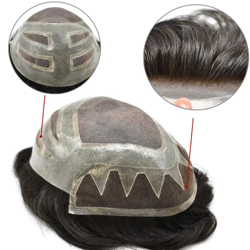 Miniatura 3 de Frente de encaje francés para hombre sistema de pelo tupé para hombres Natural Hairine 8 "X10" sistema de cabello humano para hombres postizo #1B