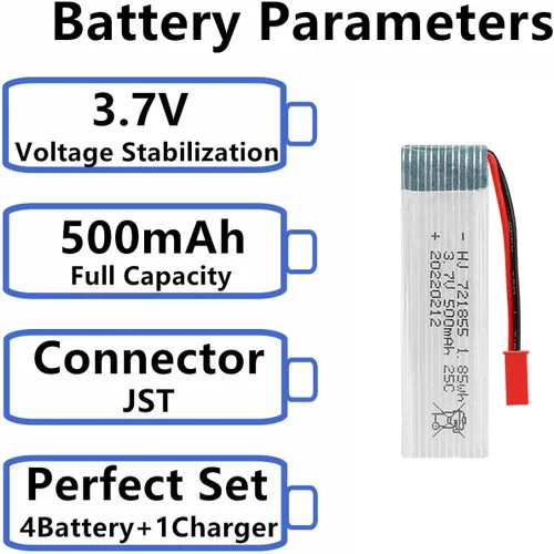 Batería Lipo de 3.7 V 500 mAh con enchufe JST para UDI U818A U818 V959 V222 V929 RC Helicóptero Recambio Paquete de 4 con cargador de batería