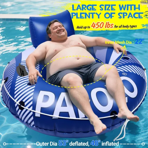 Miniatura 4 de Pool Float Adult, Inflatable River Tube Float, River Tubes for Floating Heavy Duty with Mesh Bottom, Comfortable Backrest & 2 Cup Holders & Durable