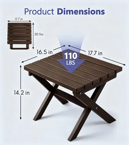 Miniatura 3 de PASAMIC Mesa auxiliar plegable para exteriores, mesa auxiliar de polietileno de alta densidad para exteriores, mesa de patio para todo tipo de clima