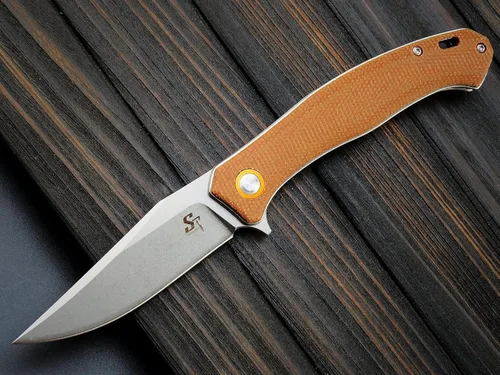 Miniatura 2 de Sitivien ST112 Cuchillo plegable, hoja D2 y mango de micarta, cuchillo herramienta EDC con clip de bolsillo para camping al aire libre, senderismo