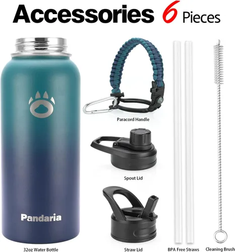 Miniatura 2 de Insulated Water Bottle 32oz, Stainless Steel Water Bottle with Straw & Spout Lids & Paracord Handle with Straw