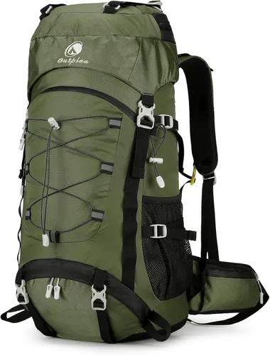 Mochila de senderismo impermeable de 60L con cubierta de lluvia para hombres y mujeres, mochila de camping grande, verde Verde oscuro