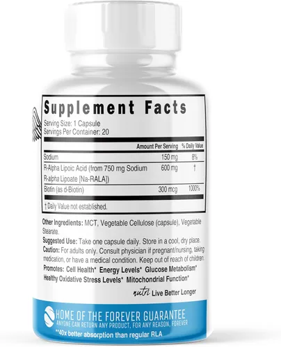 Miniatura 3 de Nutri R Ácido alfa lipoico 600 mg Cápsulas - Ácido lipoico R estabilizado con biotina - Forma activa R-ALA - Dosis clínica - Potente antioxidante