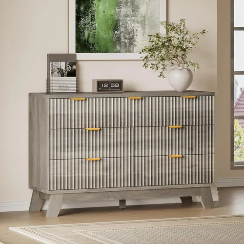 Miniatura 39 de BORNOON Cómoda alta de 46" para dormitorio, cómoda de 6 cajones acanalados, cómoda moderna de madera con almacenamiento profundo, correderas