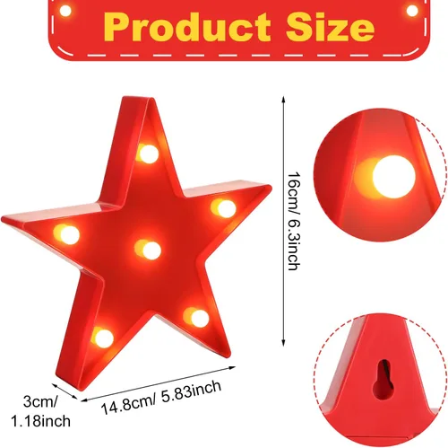Miniatura 3 de Jutom 4 piezas de luces de noche de estrella LED de plástico en forma de estrella letrero iluminado marquesina lámpara de escritorio para regalo rojo