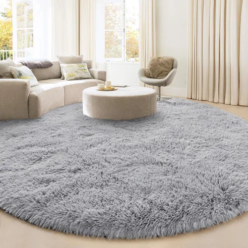 Miniatura 10 de Alfombra Redonda para Dormitorio, Alfombras de Área Circulares Suaves y Esponjosas de 4x4 pies para Cuarto de Niños y Niñas, Habitación Infantil