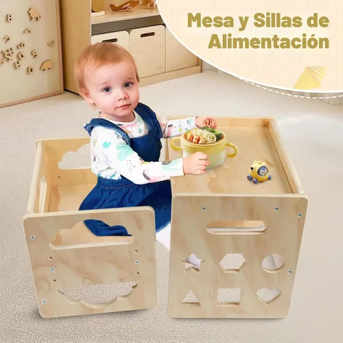 Miniatura 6 de Satisure Juego de Mesa y Silla de Destete Montessori, Juego de Mesa y Silla de Madera para Niños Pequeños, Mesa y Sillas para Niños de 1-3 Años