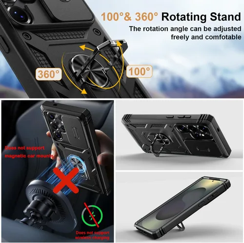 Miniatura 3 de PASNEW Funda para Samsung Galaxy S22 Ultra 5G, soporte de anillo de dedo y cubierta de cámara, carcasa de protección militar multicapa resistente a