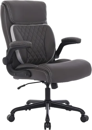 Miniatura 9 de Youhauchair Silla de oficina ejecutiva, silla ergonómica de piel sintética para computadora con soporte lumbar, reposabrazos abatibles y altura Beige