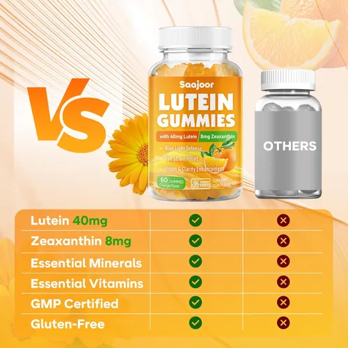 Miniatura 6 de Gomitas de luteína y zeaxantina, suplemento vitamínico para ojos con 40 mg de luteína y 8 mg de zeaxantina para apoyar la salud macular, la visión