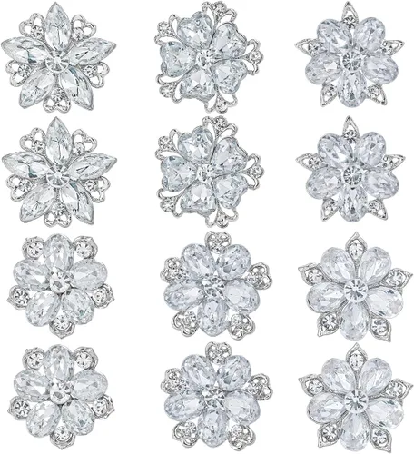 Miniatura 8 de Lote de 12 piezas de broche de flores de diamantes de imitación de cristal surtido para mujeres, kit de ramo de boda nupcial DIY Oro rosa