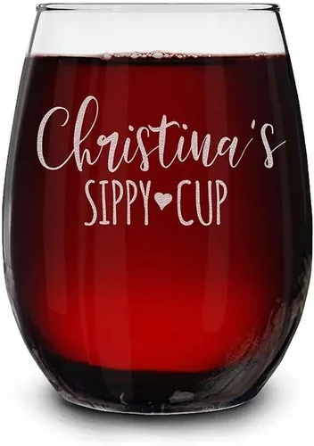 Vaso de vino grabado personalizado con tu nombre, sin tallo, 15 onzas, regalo divertido para mamá pequeña, para papá, abuela, abuelo