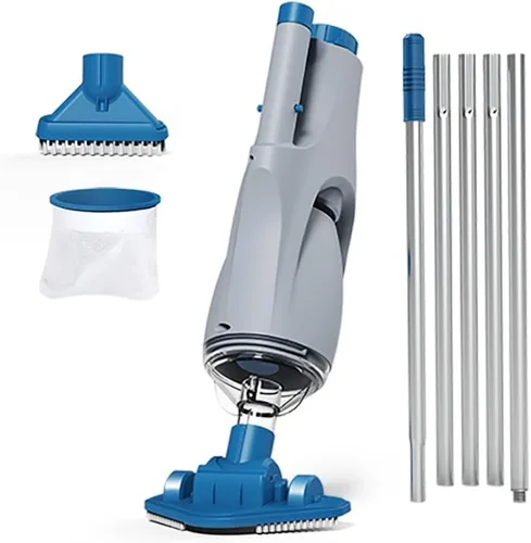 KOKIDO Aspiradora de spa y jacuzzi recargable de mano, IPX8, poste de aluminio y 2 cabezales de cepillo, inalámbrica, ideal para limpieza puntual