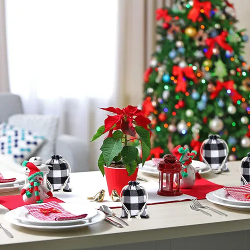 Miniatura 7 de Boao 24 piezas Bolsas de Navidad Bolsas de regalo con cordón de Navidad a cuadros de búfalo envoltura de regalo de algodón bolsa de dulces