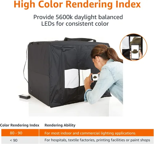 Miniatura 5 de Amazon Basics Caja de luz para fotografía, 25 x 30 x 25 pulgadas, caja de estudio fotográfico plegable portátil grande con luz LED, 1 unidad
