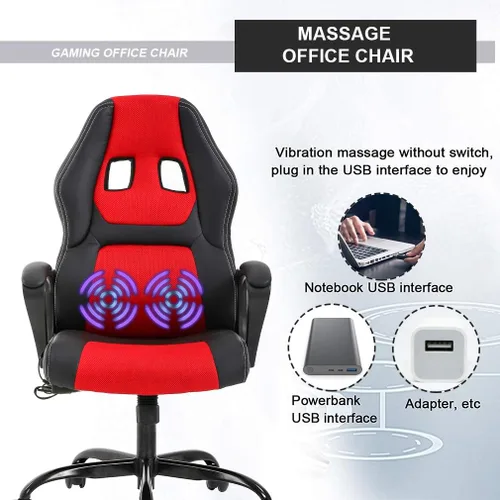 Miniatura 4 de Silla para videojuegos, sillón de oficina con masajeador, sillón de escritorio ergonómico, sillón de videojuegos de piel sintética y ajustable