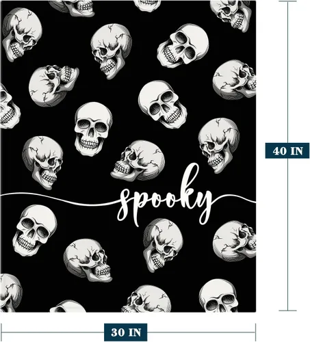 Miniatura 2 de Manta de calavera negra de Halloween, ligera, mullida, de felpa, para bebé, mascotas, niños pequeños, manta decorativa para sofá cama, 30 x 40