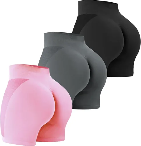 Miniatura 12 de VVX Pantalones cortos de entrenamiento para mujer, 3 piezas, con levantamiento de glúteos, sin costuras, cintura alta, pantalones cortos de yoga