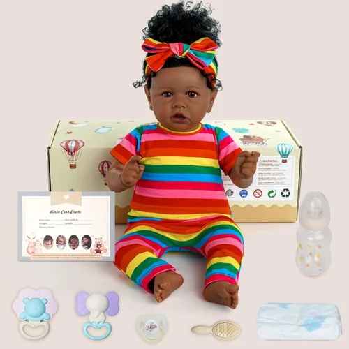Miniatura 8 de JIZHI Muñecas Bebé Reborn Negras - Cuerpo Suave Realista Afroamericana Muñeca de Niña Recién Nacida de 20 Pulgadas Mejor Set de Regalo de Cumpleaños