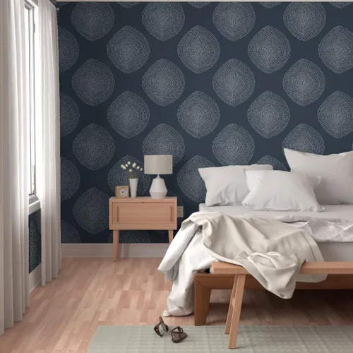 Miniatura 5 de Removable Wallpaper Swatch - Boho White Navy Dots Abstract Bohemian Custom Pre-Pasted Wallpaper by Spoonflower