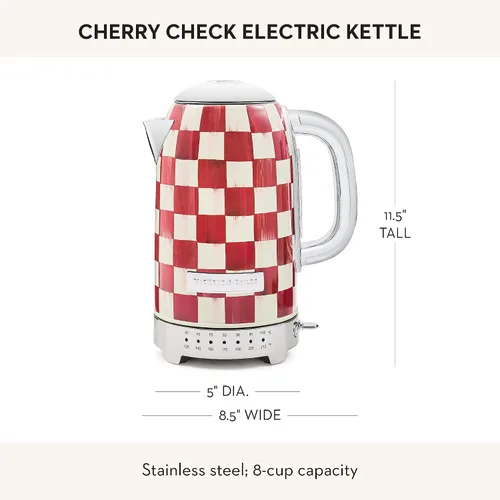 Miniatura 5 de MACKENZIE-CHILDS Paquete de hervidor eléctrico de acero inoxidable con tostadora de 2 rebanadas de acero inoxidable, cuadros de cereza roja y blanca