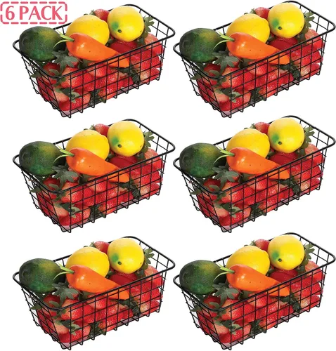 Miniatura 3 de Paquete de 6 cestas de almacenamiento de alambre para el hogar, contenedores de metal montados en la pared, contenedores organizadores para cocina