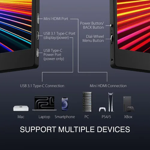 Miniatura 5 de Packard Bell Monitor portátil FHD 1080P de 15.6 pulgadas, pantalla IPS ultradelgada con USB-C y HDMI, cubierta inteligente y altavoces, HDR, Plug &