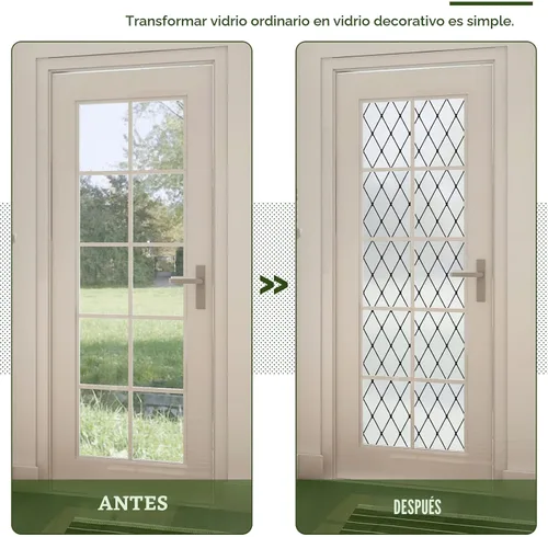 Miniatura 7 de VELIMAX Película de vinilo de vidrio decorativo para ventana, diseño de celosía negra esmerilada, película de vinilo de vidrio extraíble