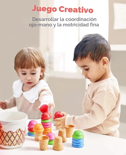 Miniatura 6 de JoyCat Juego de actividades de aprendizaje preescolar para helados, conteo y clasificación de colores, juguetes apilables para niños de 1 a 5 años