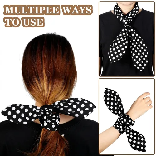 Miniatura 4 de Hicarer Diadema de lunares negros con lazo, bandana vintage con alambre, accesorios para el cabello retro de los años 50, diadema con alambre