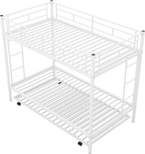 Miniatura 9 de Bellemave Litera individual sobre cama individual con nido, marco de cama de metal con escalera y rieles de seguridad para niños, niñas, niños
