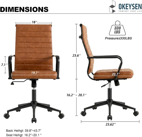 Miniatura 2 de Okeysen Silla de escritorio de oficina de cuero, sillas de sala de conferencias de cuero modernas de mediados de siglo, silla giratoria ergonómica