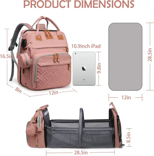 Miniatura 4 de Mochila para pañales con cambiador, bolsa de bebé de viaje multifunción, bolsa de bebé impermeable, bolsa de mamá de gran capacidad, bolsa de Rosa