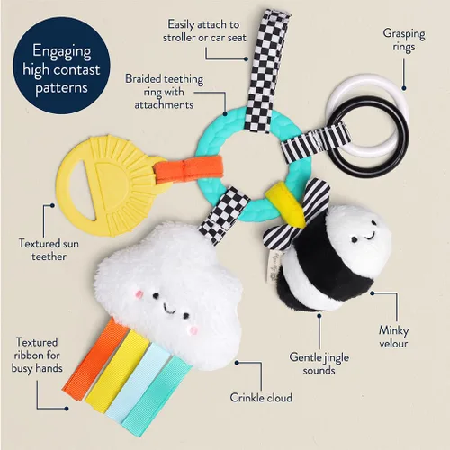 Miniatura 4 de Itzy Ritzy Juguete de Actividad para la Dentición - Juguete de Dentición Infantil Bitzy Busy Ring con Anillo Trenzado y Juguetes Colgantes, Incluye