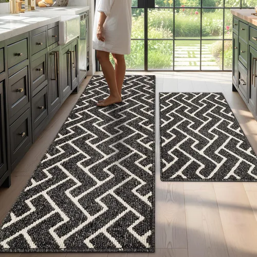 Miniatura 23 de hicorfe Juego de 2 tapetes de cocina antideslizantes para piso, cómodas alfombras de cocina lavables para pasillos, entrada, cuarto de servicio