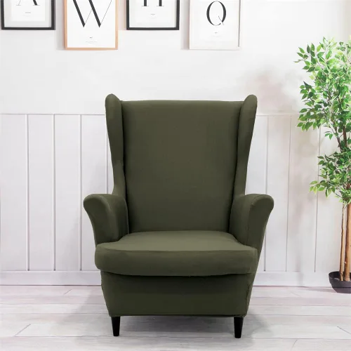 Miniatura 2 de Fundas para silla Wingback, 2 piezas, fundas elásticas para sillón de ala de color sólido con parte inferior elástica, protector de muebles