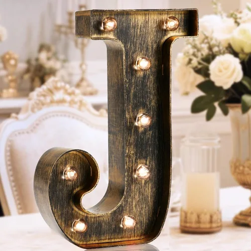 OYCBUZO - Letra de marquesina LED color negro dorado – Letra de alfabeto con iluminación de estilo industrial y vintage para decoración de