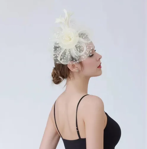 Miniatura 2 de SHUERIET Women's Fascinator Hat with Feathers Flowers,Headband Hair Clip for Weddings,Mesh Church Derby Tea Party