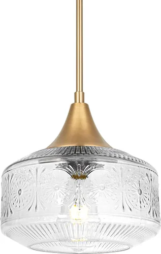 Lámpara colgante dorada antigua de 9 pulgadas con pantalla de cristal, luces colgantes vintage para isla de cocina, luces colgantes cepilladas para