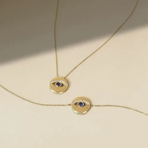 Miniatura 4 de GELIN Collar de oro macizo de 14 quilates con zafiro de diamante para mujer, Oro, Diamante