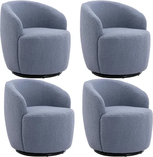 Miniatura 25 de FOXHUNTER Silla giratoria de barril, sillón individual pequeño de 360°, cómodo sofá redondo, sillas de botón acolchadas, modernas sillas de acento