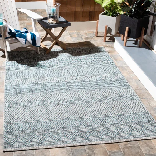 Miniatura 42 de SAFAVIEH Alfombra lavable para exteriores, colección Courtyard de 2.3 x 16 pies, color negro y gris, no desprende pelusa y de fácil limpieza, ideal